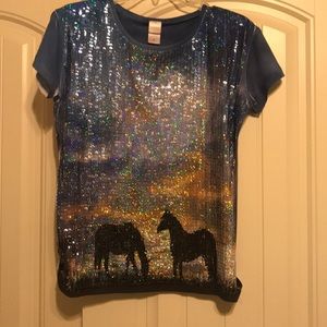 Blue Sparkly Horse Shirt